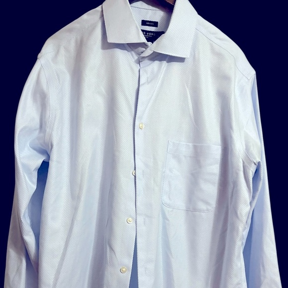 Pronto Uomo Blue Dress Shirt Classic Non Iron Sz 17 36/37 Tall - Picture 8 of 11